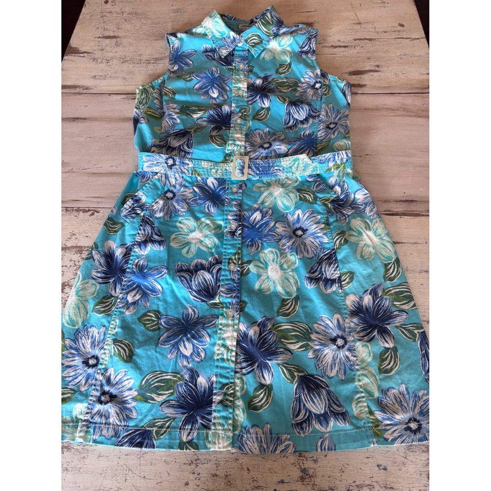 vtg WHITE STAG shirt dress women sz 16 turquoise blue floral sleeveless belted